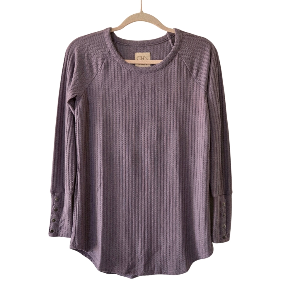 Chaser Waffle Weave Soft Knit Button Cuff Thermal Longsleeve  Lavender Small